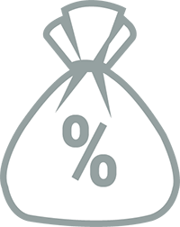 icon of a sack with a percentage symbol